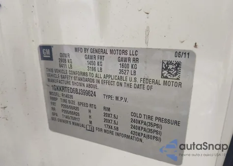 2011 GMC Acadia Denali from USA, damaged, VIN 1GKKRTED6BJ399624